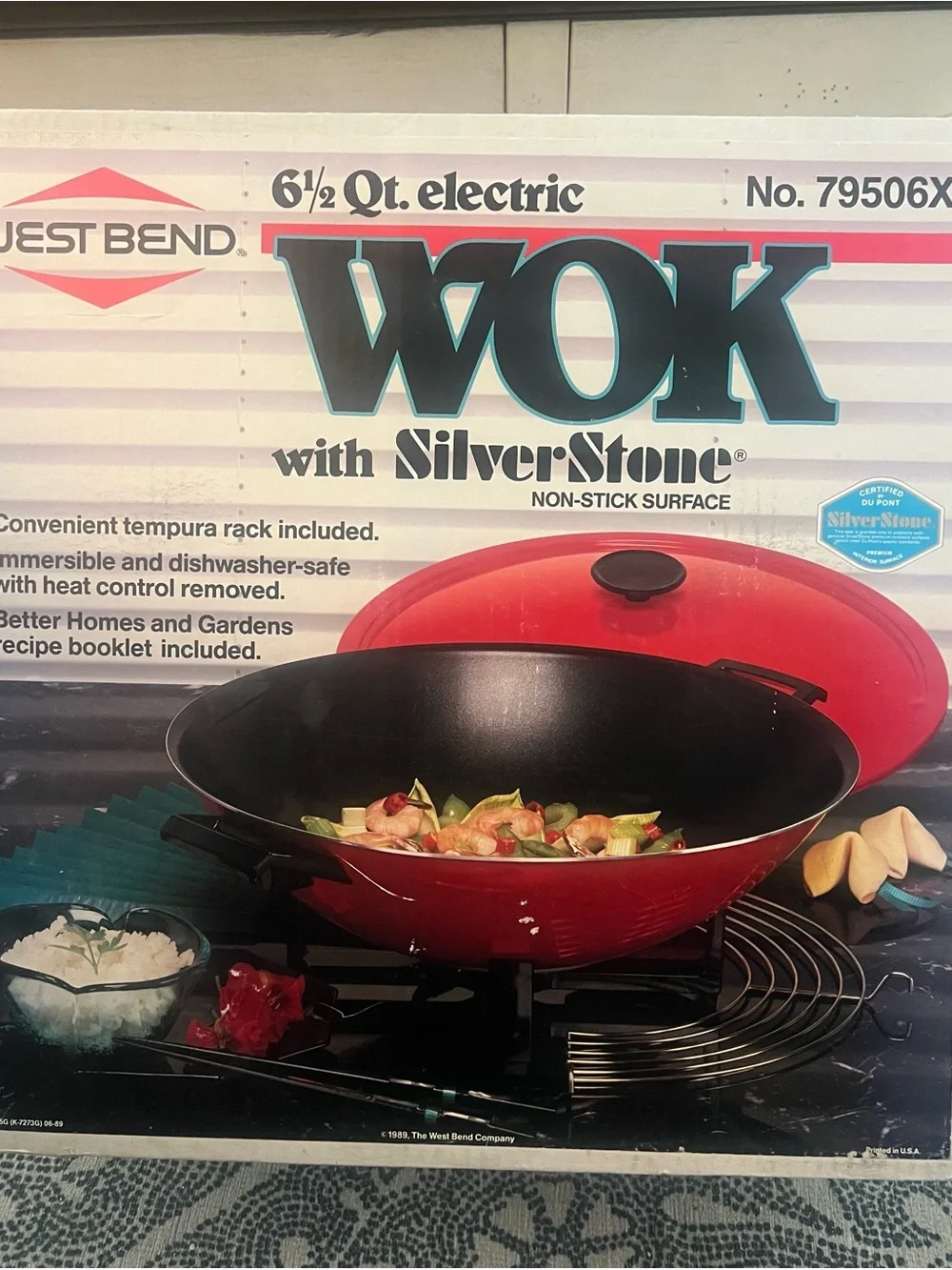 VINTAGE 1989 West Bend 6 Qt Electric Wok Red-Orange Lid